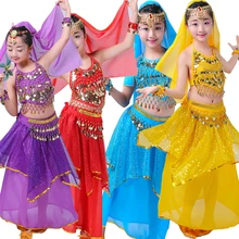 7 шт. Дети танец живота костюм дети индийский Танцы платье девушки Болливуд Танцы наряды танцевальное Этап одежда