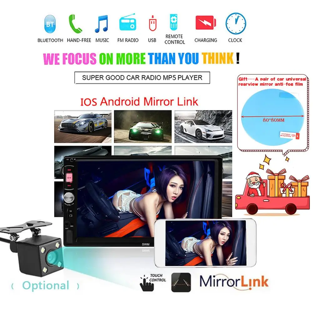7 &quotHD 2 DIN Автомобильный MP5 плеер Bluetooth Сенсорный экран стерео радио FM AUX USB