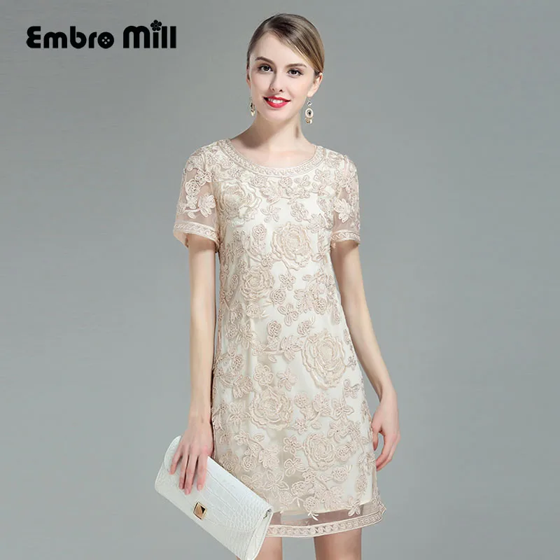 Chinese style plus size flowers medium dress for women 2017 summer