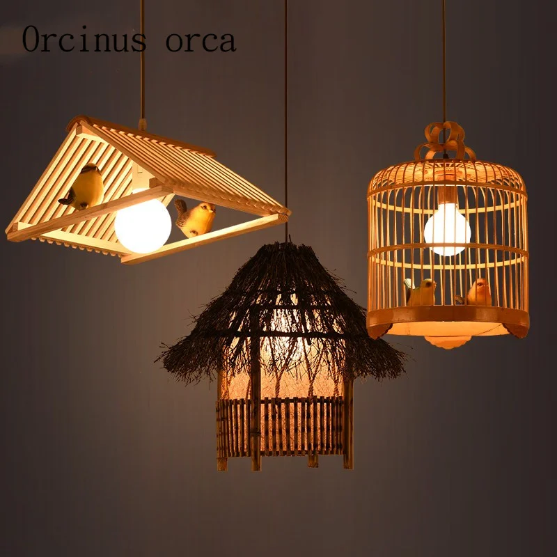 

Chinese Garden Restaurant retro bamboo hat farmhouse archaize birdcage Cafe creative personality bamboo hanging