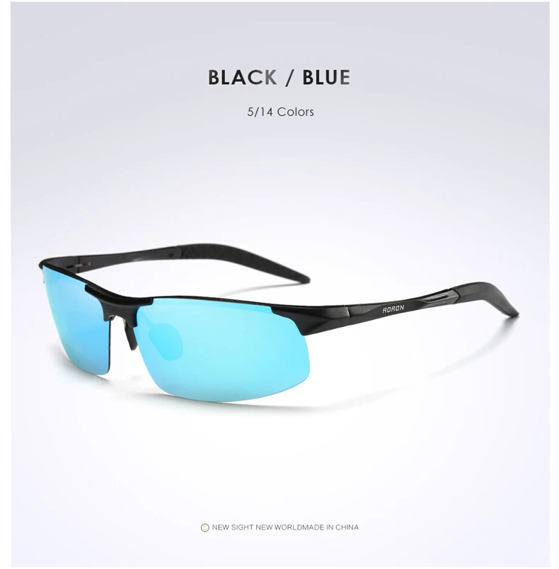 AORON алюминиевые Мужские поляризационные солнцезащитные очки Брендовые оригинальные очки мужские цветные покрытия отражающие водительские очки Oculos - Цвет линз: Black Blue