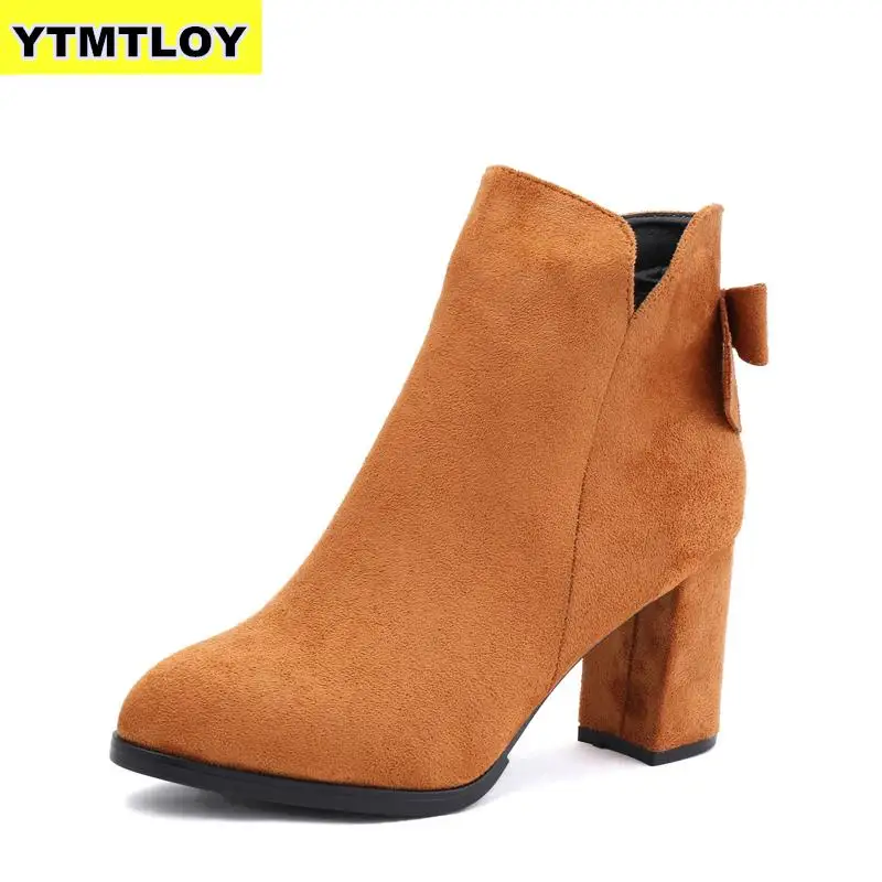

2019 Women Mid Boots Yellow Color Pointed Toe Zippers Autumn Spring Martin Casual Lace-up Size 35-39 Ankle Boots Zapatos