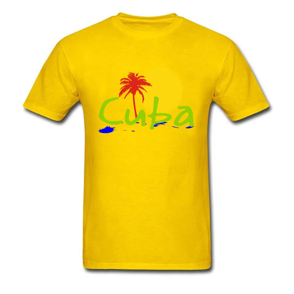 Cuba Sun tropical design gear T Shirt Short Sleeve Dominant Men's ostern Day T Shirt Custom T-shirts Round Collar Cotton Fabric Cuba Sun tropical design gear yellow