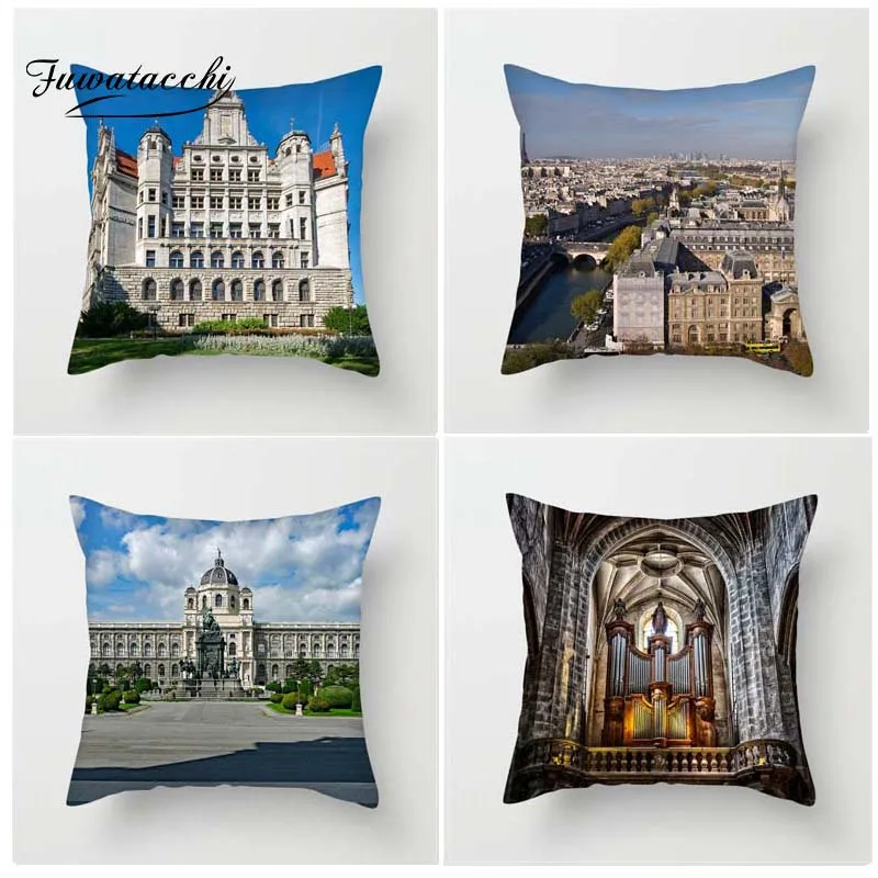 

Fuwatacchi European Gothic Architecture Style Cushion Cover Windmill Castle Printed Pillow Cover Decorative Pillows For Sofa Car