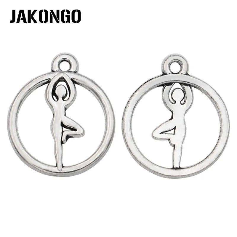

JAKONGO Antique Silver Plated Yoga Girl Charms Pendants for Jewelry Making Bracelet DIY Accessories 19x16mm 20pcs/lot
