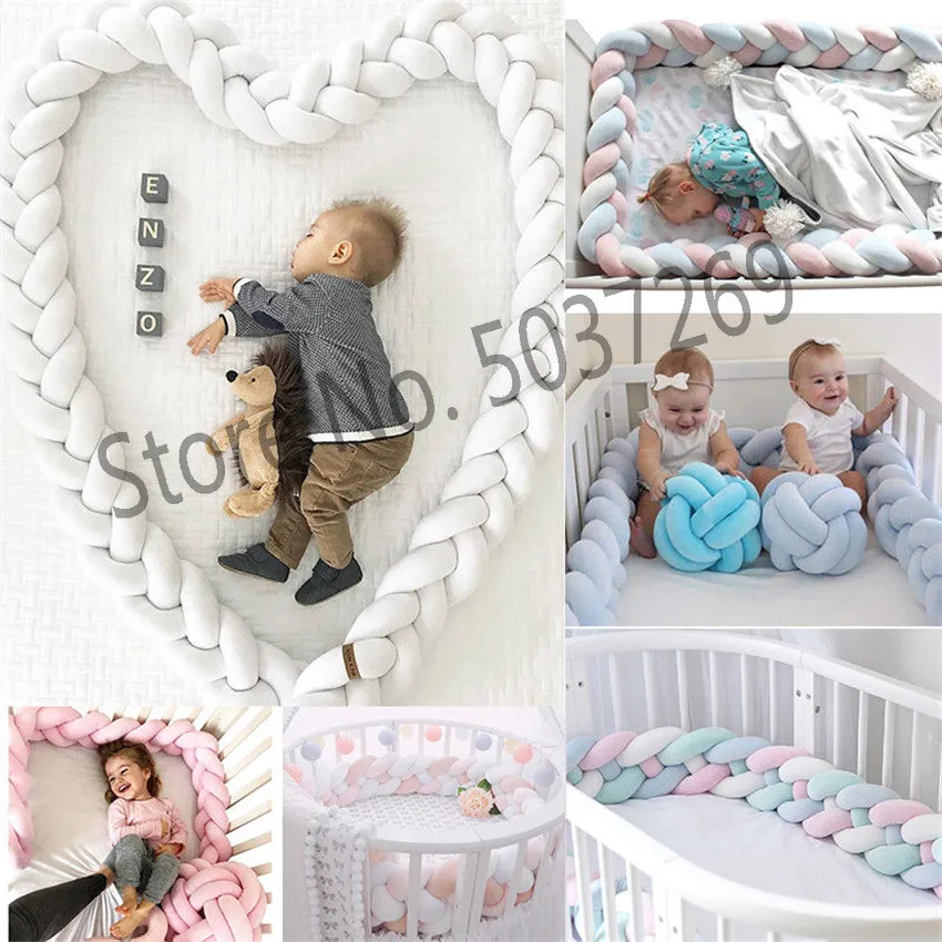 

Thicken Plush Baby Bed Bumper 4 Braids Baby Bed Decor Pure Weaving Plush Knot Crib Bumper Protector Infant Room Decor