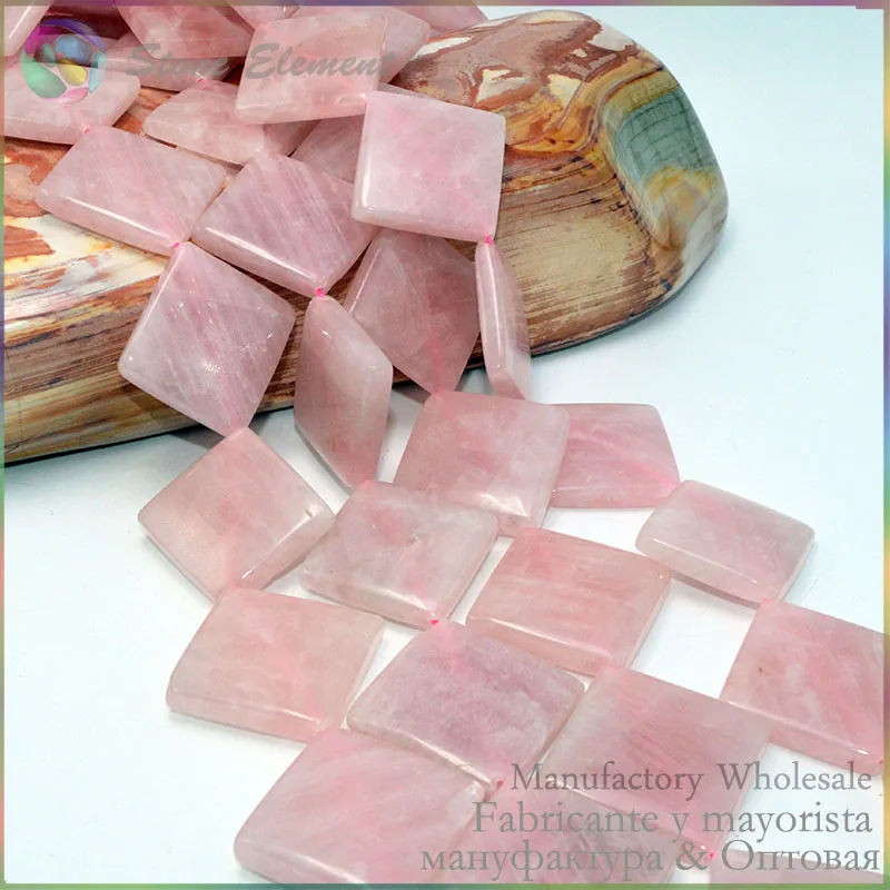 

Natural Rose Quartz / Pink Quartz Big Flat Square Beads with Diagonal Hole 30X7MM
