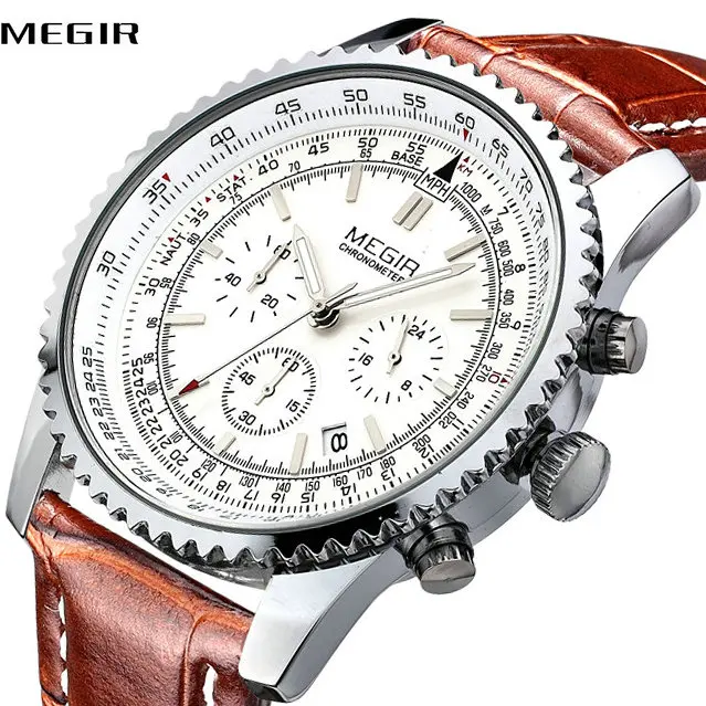 

MEGIR Fashion Men Quartz Watches 2018 Top Brand Luxury Leather Business Wristwatches Luminous Calendar Dial Chronograph Clock