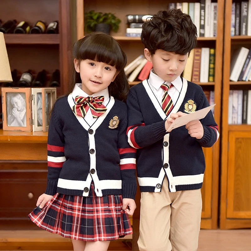 Г., модный детский костюм для школьной униформы хлопковый свитер с v-образным вырезом для девочек и мальчиков, рубашка, юбка, штаны комплект с галстуком, Униформа, От 2 до 10 лет