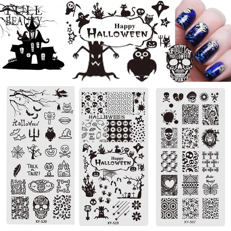

Full Beauty 12x6cm Nail Stamping Plates Skull Bone Owl Spider Image Steel Template Halloween Manicure Stencil Tools CHXYS/XYE