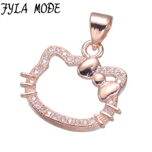 Fyla Mode Luxury Cubic Zirconia Charms Cute Zircon Kitty Bracelets Necklace Charm Pendant DIY Micro Pave Cartoon Accessory