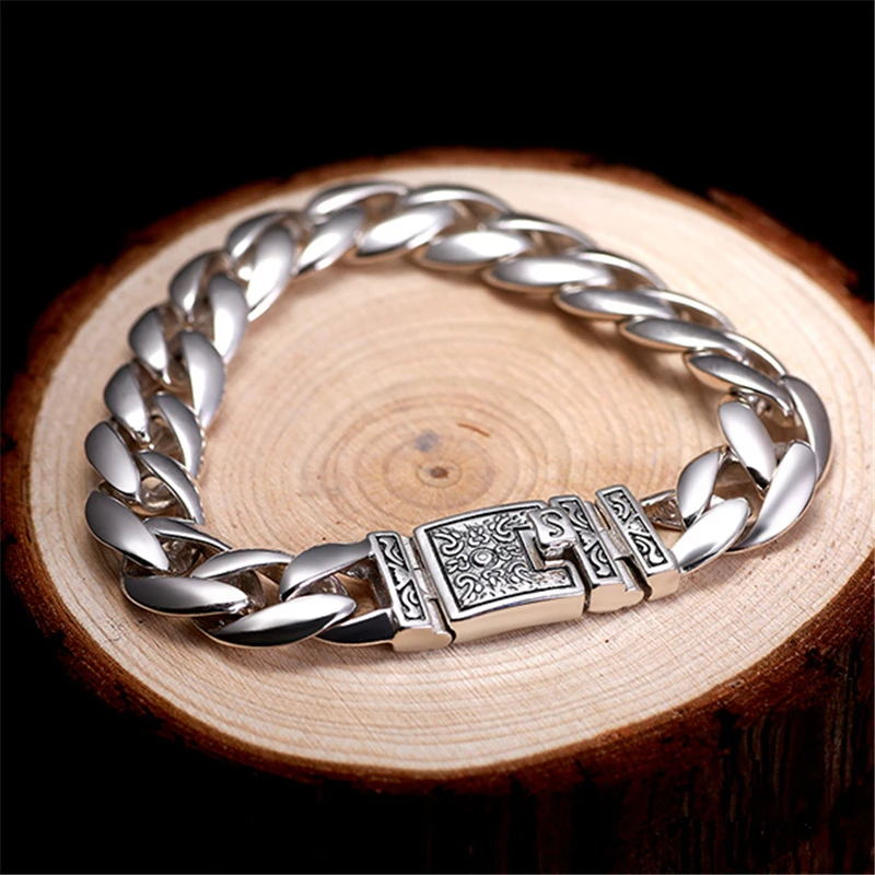 56g Solid Silver 925 Thick Link Chain Mens Bracelet Vintage Brief Design Cool 925 Sterling-Silver-Jewelry Men Top Quality Gifts