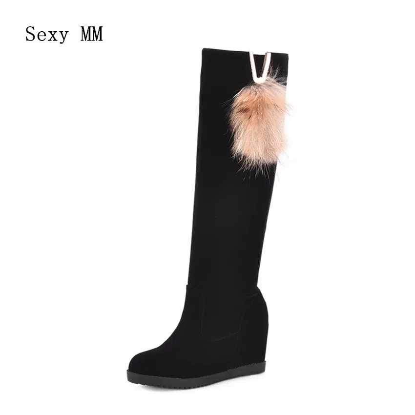 

Spring Autumn Women Knee High Boots Wedges Height Increasing Woman Thigh High Boots Ladies Shoes Plus Size 34-40.41.42.43