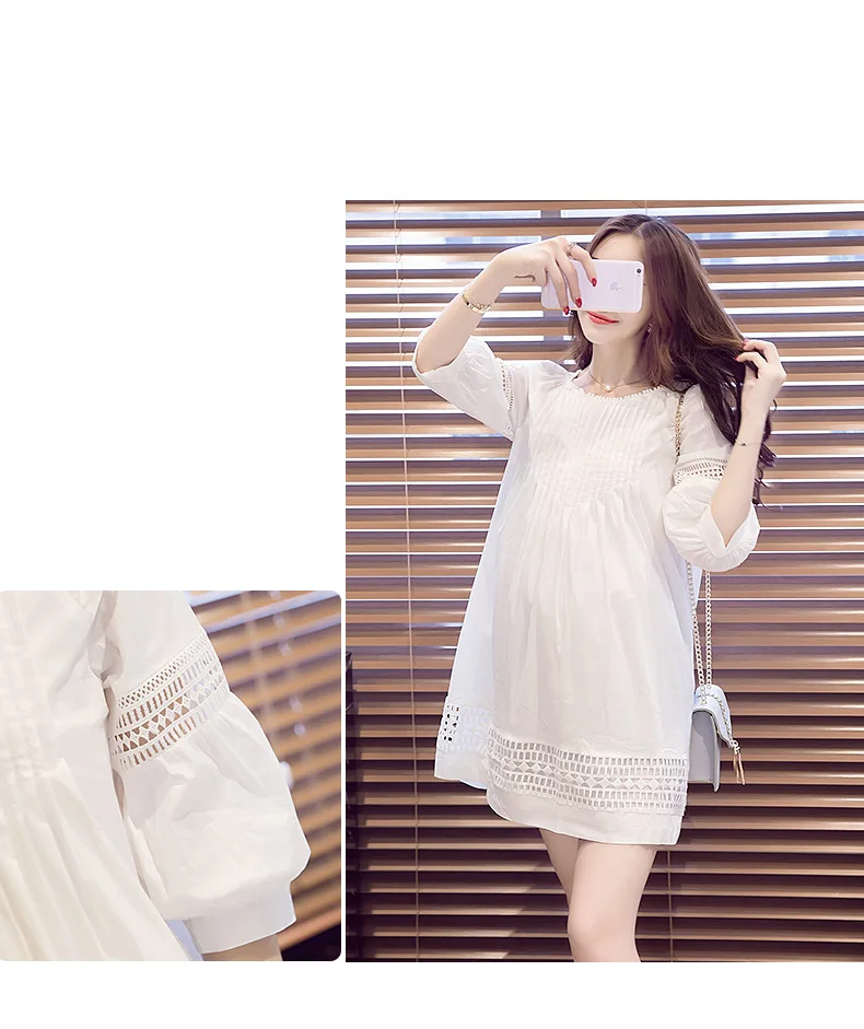 Корея платье для беременных Одежда для беременных с коротким рукавом шифон Белый Костюмы для беременных Костюмы лук платье Беременность