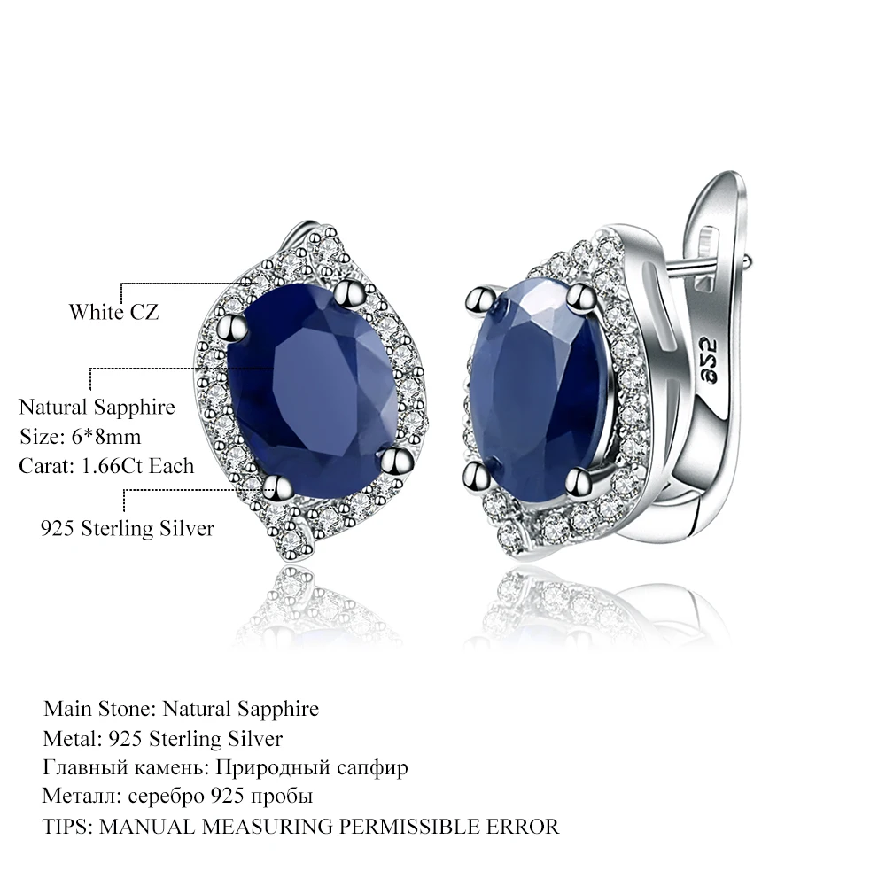 Gem's Ballet 3.15Ct Natural Sapphire Topaz Gemstone Vintage Stud Earrings 925 Sterling Silver For Women Wedding Fine Jewelry