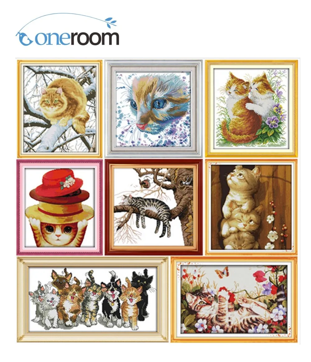 

Different kinds of cats Cross stitch kit DMC Needlework Embroidery Cross-Stitch set DIY handwork Fabric 14CT and 11CT