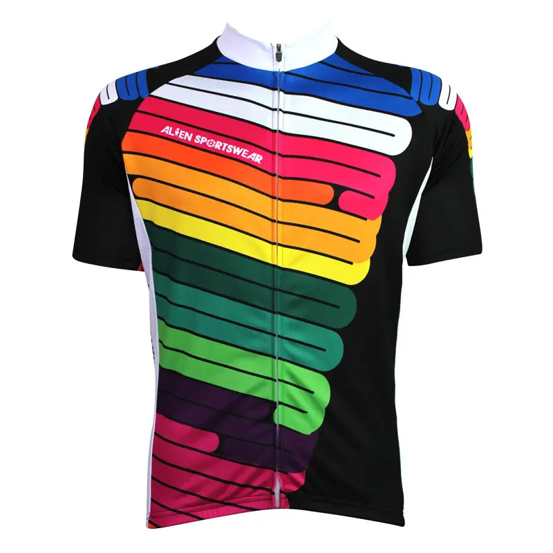 

Alien SportsWear Multicolor Diagonal Stripes Pattern Mens Short Sleeve Cycling Jersey Summer Quick Dry Bike Clothes Size XS-5XL