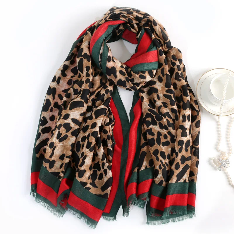

European and American Leopard Scarf, Cotton and Linen Scarf In Autumn and Winter, Large-sized Cotton and Linen Shawl