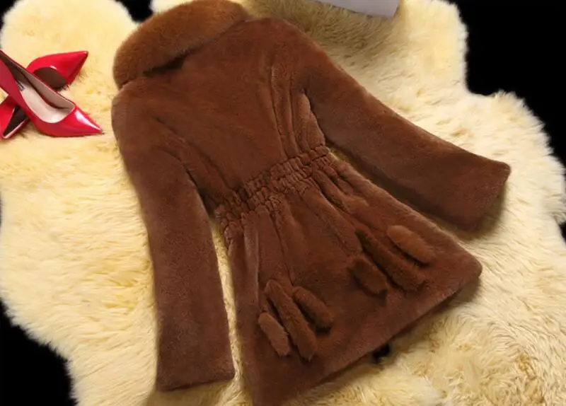 Magnifique Femmes Chaud light Longues Vêtements Red De wine Tan D'hiver Hiver Manteaux black Manches Faux White Épais Fourrure rvrHE6Uq