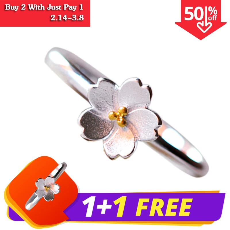 

Christmas gift ring female Opening flower ring cherry artistic temperament aesthetic flower Japanese and Korean finger rings
