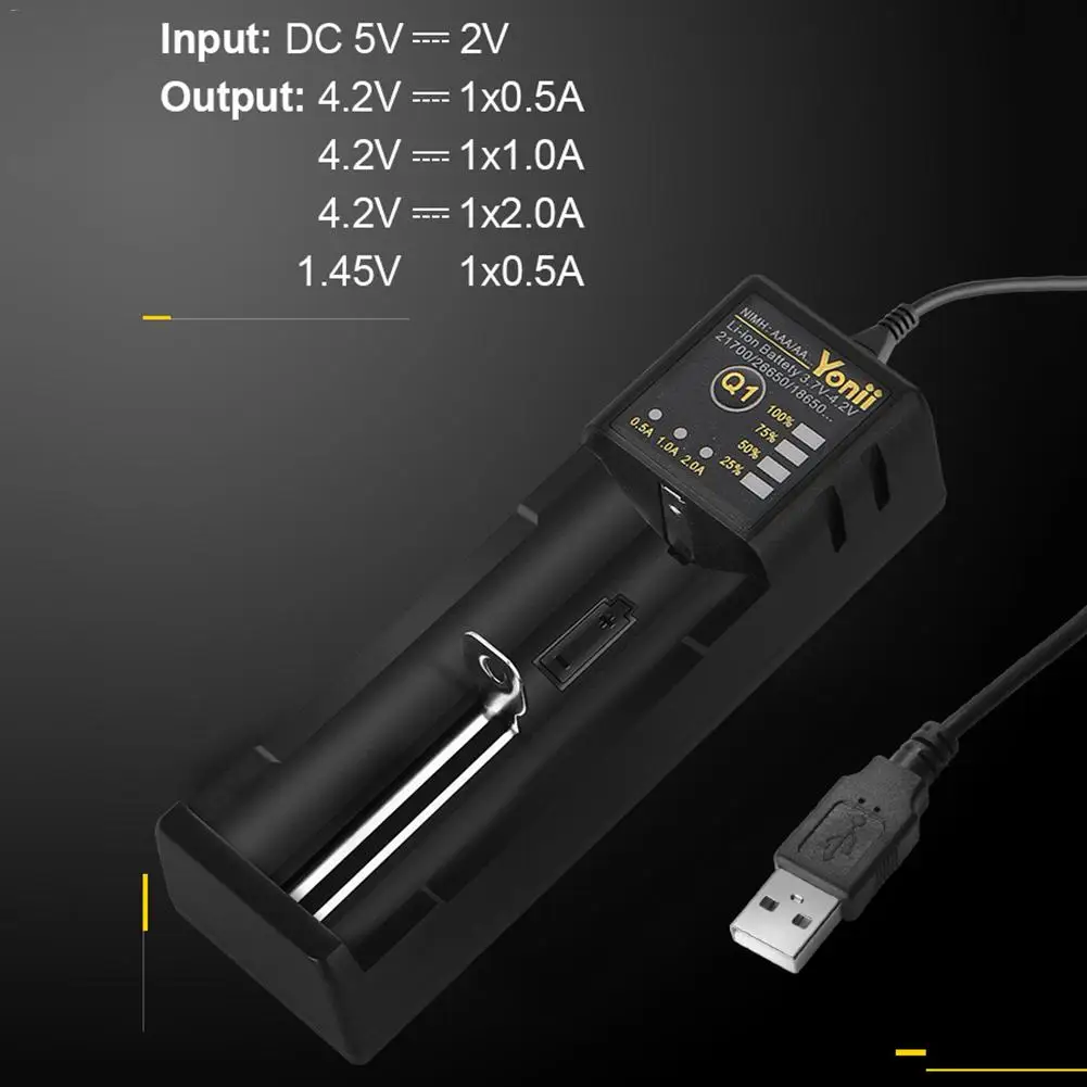 18650 зарядное устройство 3,6 V 3,7 V AA/AAA 26650 NiMH литий-ионная батарея умное зарядное устройство 4,2 V/2A 21700 USB одиночный слот литиевая батарея зарядное устройство