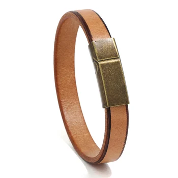 

NIUYITID 2018 New Bronze Stainless Steel Buckle Bracelets & Bangles Men Women Leather Bracelets Jewelry For Birthday Gift