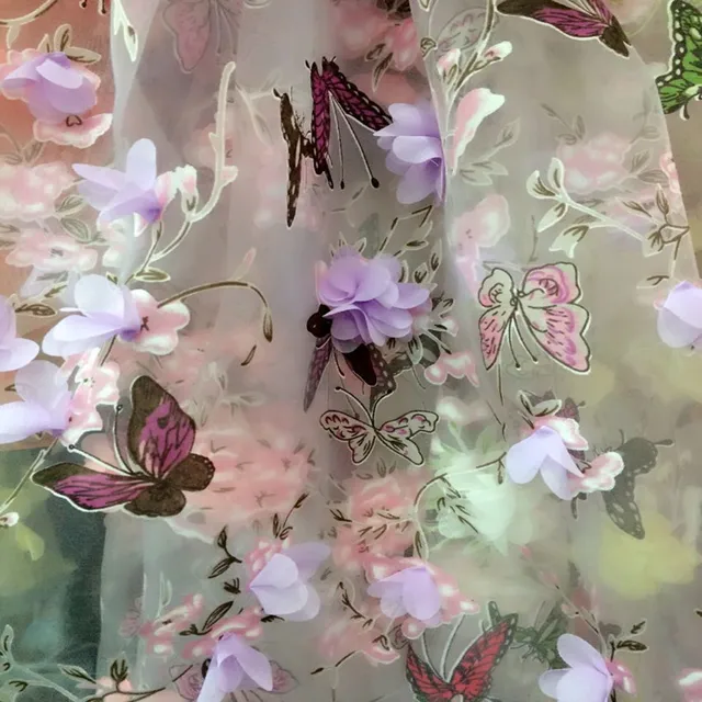 5Yard/Lot Butterfly Organza Print 3D Embroidery Fabric Chiffon Material ...