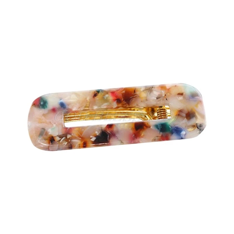 Women Girls Japanese Style Side Hair Clip Hollow Geometric Water Drop Shape Duckbill Hairgrips Colored Marble Textured Printed