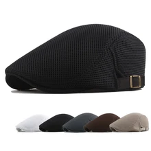 Chapéu Boina de algodão Casual Homens Branco Cap Malha Plana Sólida Masculino Respirável Ajustável Clássico Verão Duckbill Caps Fahion