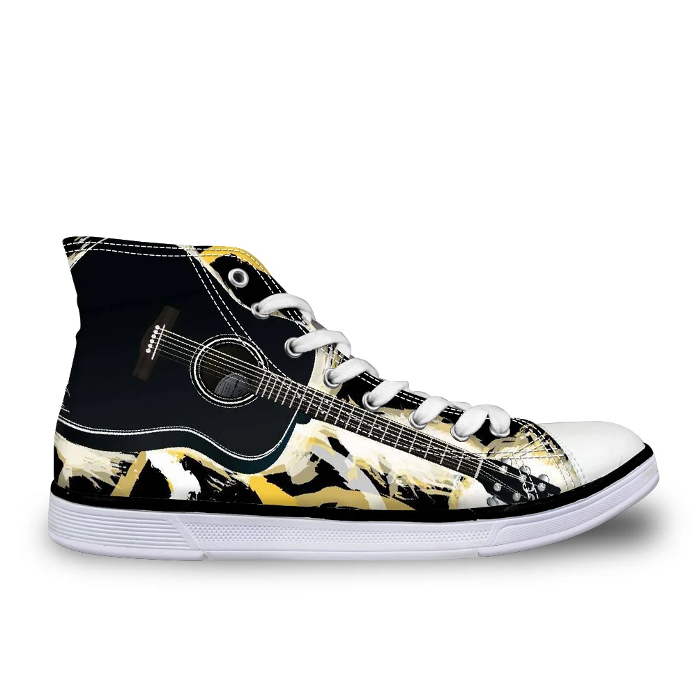 

Customized Canvas Vulcanize Shoes for Women High Top Autumn Women's Sneakers 3D Guitar Pattern Female Comfort Walks Shoes 2019