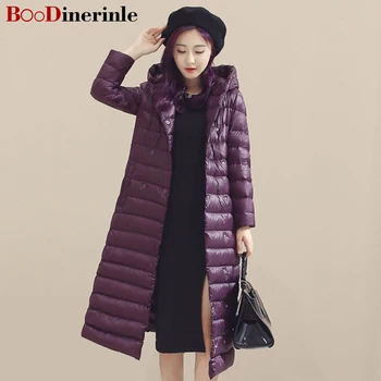 

BOoDinerinle Women Winter Extra Long 90% White Duck Down Jacket Women's Ultra Light Weight Down Coat Female Outerwear YR004