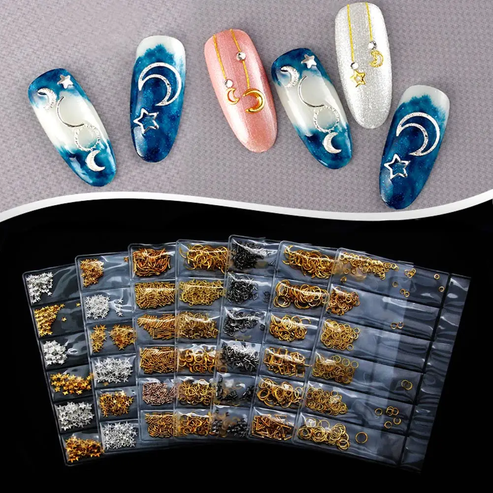 

Fashion 3D Nail Art Decoration Metal Mixed Shapes Geometry Star Moon 3D Tips DIY Nail Art Metal Patch Decorations