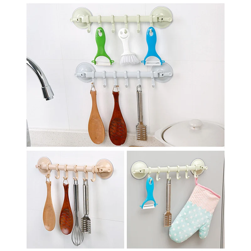

Wall Door Hook Wall Vacuum Rack Suction Cup 6 Hooks Towel Bathroom Kitchen Holder Sucker Hanger 899