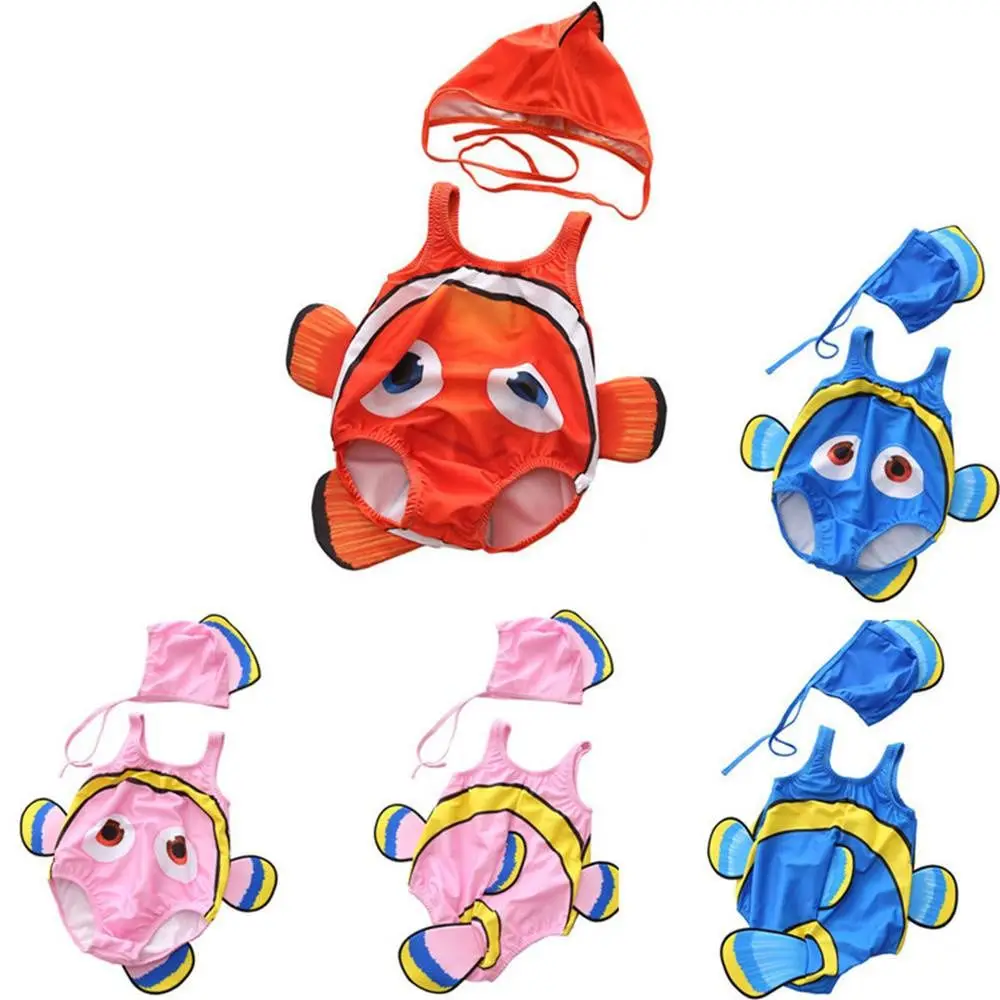 

6M-2T Baby Swimwear Cartoon 3D Shape Baby Swimsuit With Cap Cute One Piece Kids Swimwear Baby Swimming Suit Infant Bathing Wear