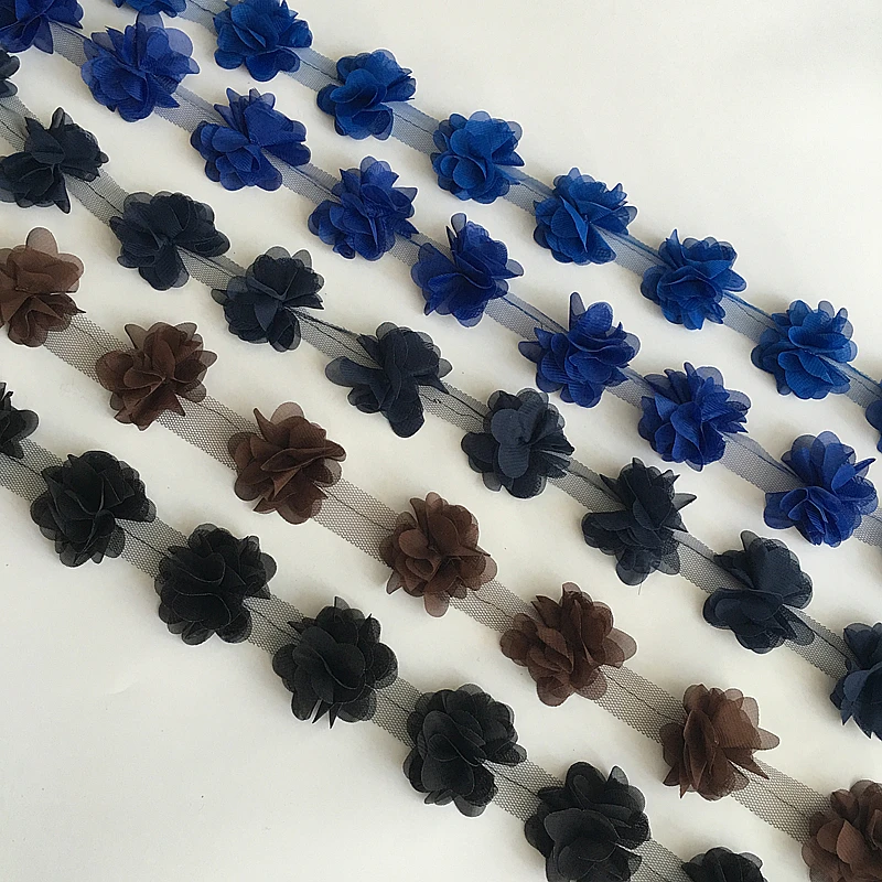 2 ярда 33 цвета 3D шифоновые цветы DIY 6 см ширина кружевная отделка 24 Цветочная кружевная лента украшения одежды аксессуары XF03