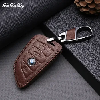 

KUKAKEY New Brown Leather Key Case for BMW X5 X6 2014 2015 2016 F15 2&3 Buttons Smart Key Leather Shell Bag Holder Accessoires