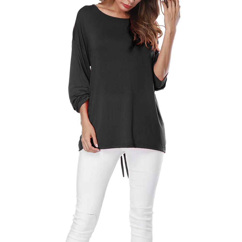 new Women Solid Color Casual Long Sleeve Drawstring Sexy T-Shirt Autumn Tunic Top new Women Solid Color Casual Long Sleeve Drawstring Sexy T-Shirt Autumn Tunic Top