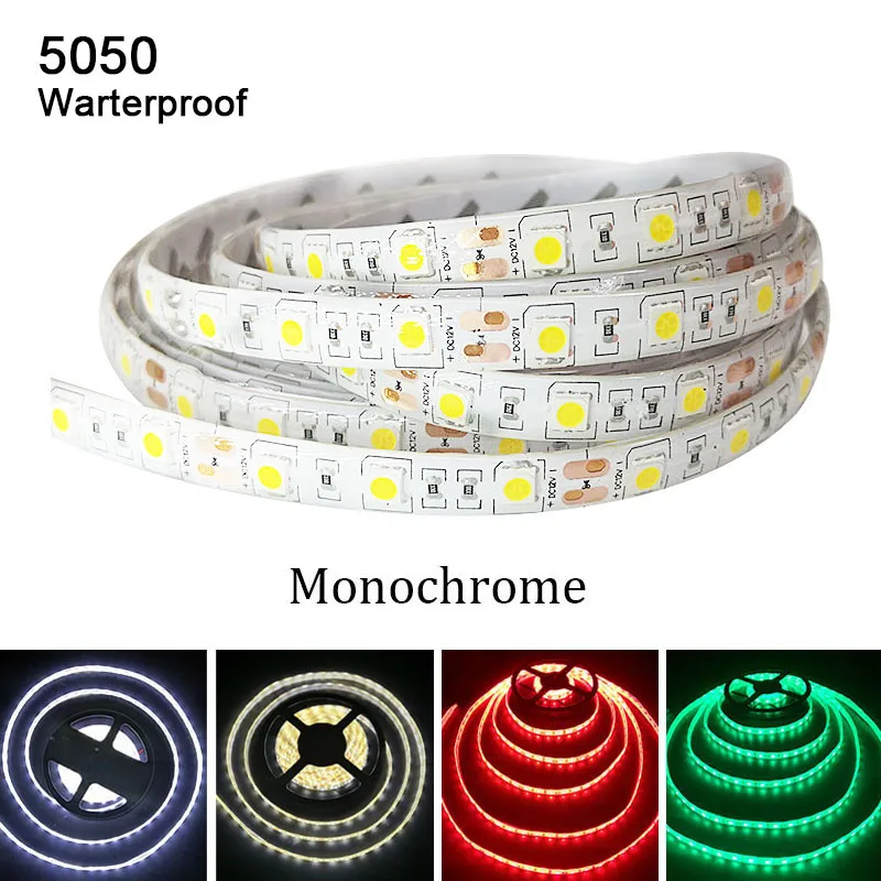 

5050 LED Strip 60LED/M 5M Diode Tape Waterproof Fita 3A Power Supply DC12V Flexible LED Adapter Power