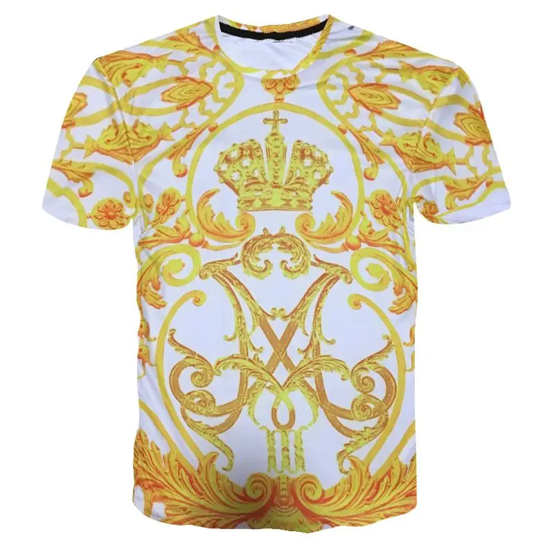 2017 New Arrivals Brand White T-shirt WomenMen Fashion Crown Golden Flower Printed 3D T shirt Cool Man Novelty Summer Tops Tee  (1)