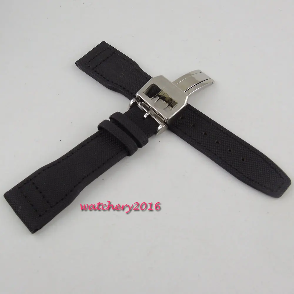 22mm black fabric Leather Strap Deployment Clasp For watchin