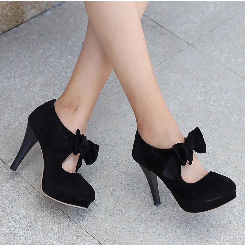 Shoes woman bow stiletto black high heels pumps women fashion platform party wedding shoes ladies big size zapatos mujer