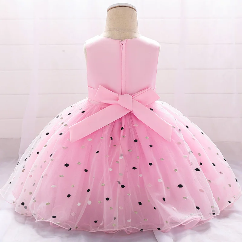 Children's Birthday Princess Party Dress Girl Baby Wave Point Mesh Bridesmaid Elegant Dress Girl Baby Clothes