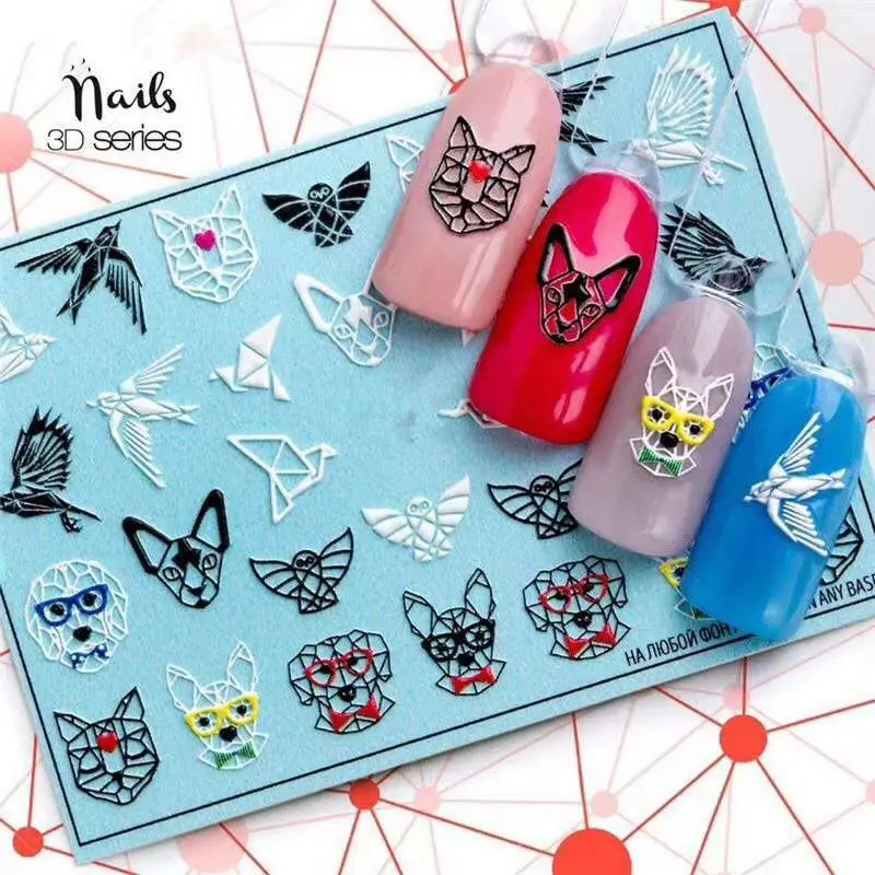 

Funny raccoon 3D nail decal water transfer Nail sticker with cartoon wraps 3 d nail slide with puppy#3D0028