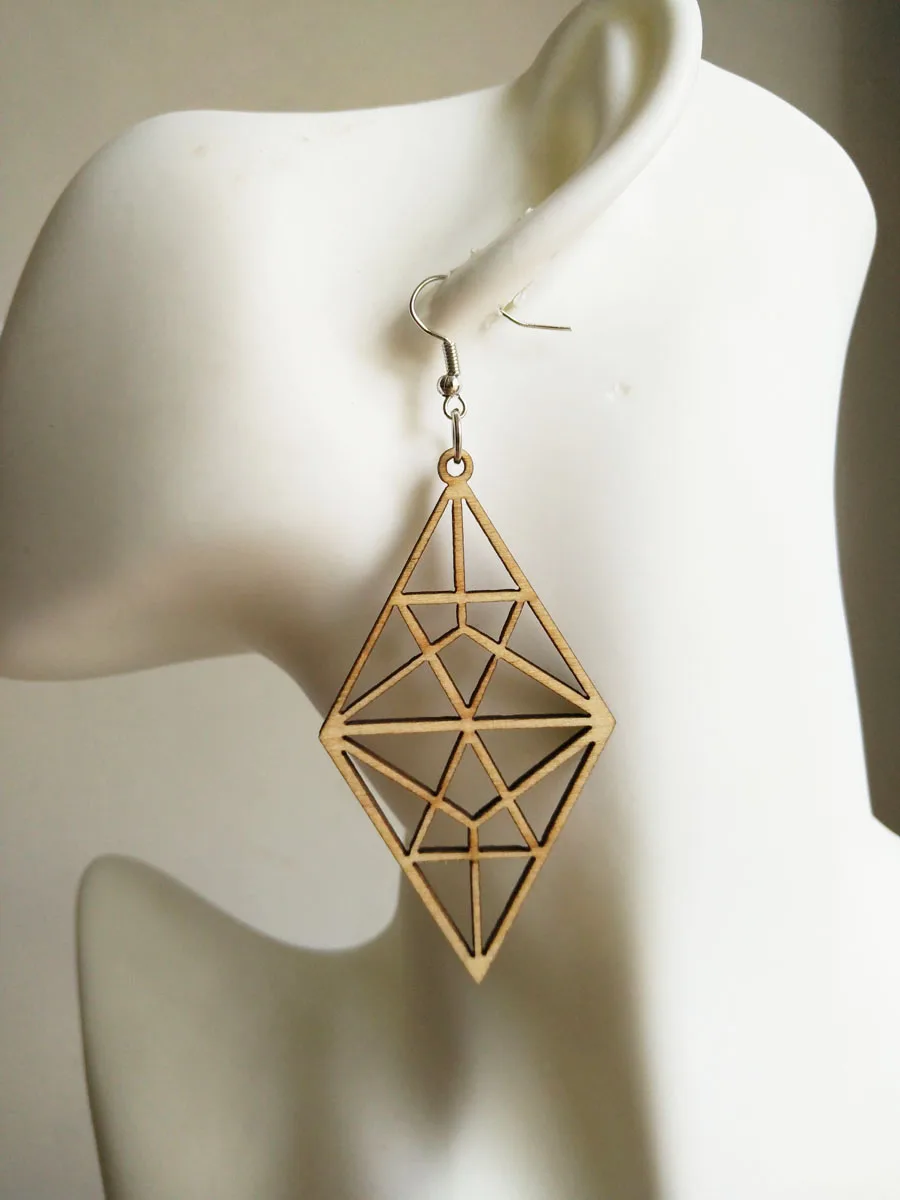 

10 pair!! Natural color Laser cut Hollow geometric Fashion Jewelry Wood earrings WE-0113