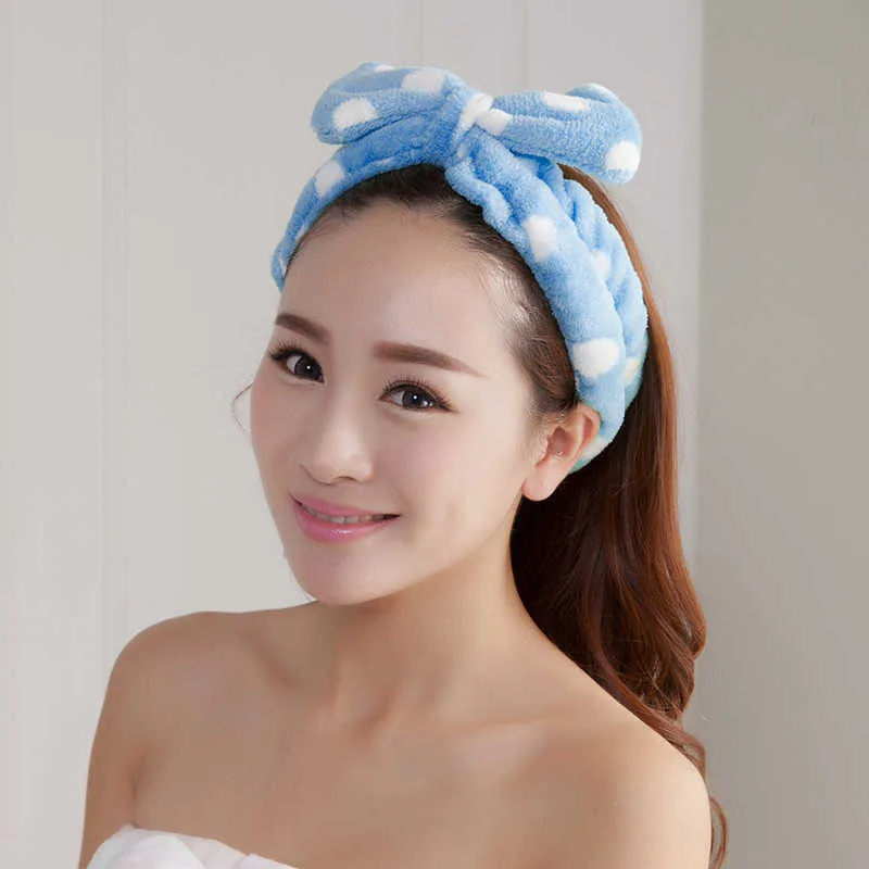 Women Polka Dot Wash Face Bath Hair Holder Elastic Headband Girls