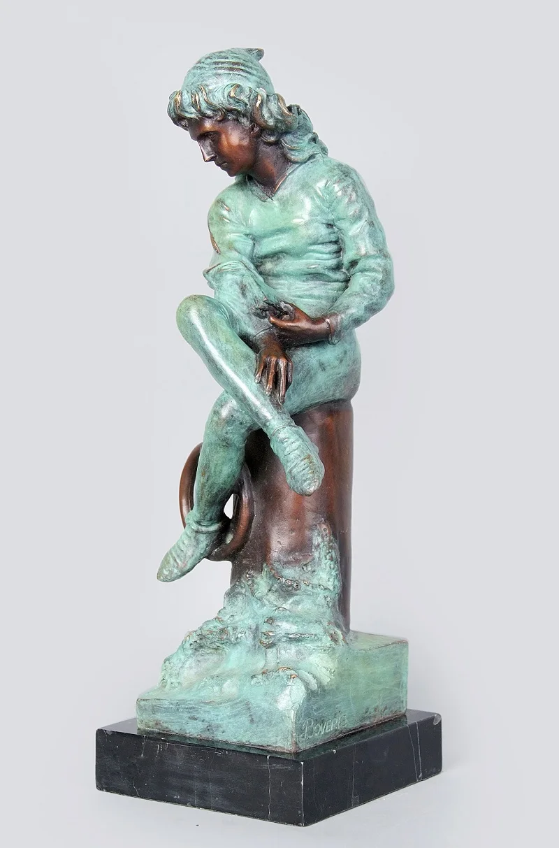 

Handmade Bronze Sculpture pupil with book Statue Boy Sitting figurine Art & Collectible Children Study Decor Gifts