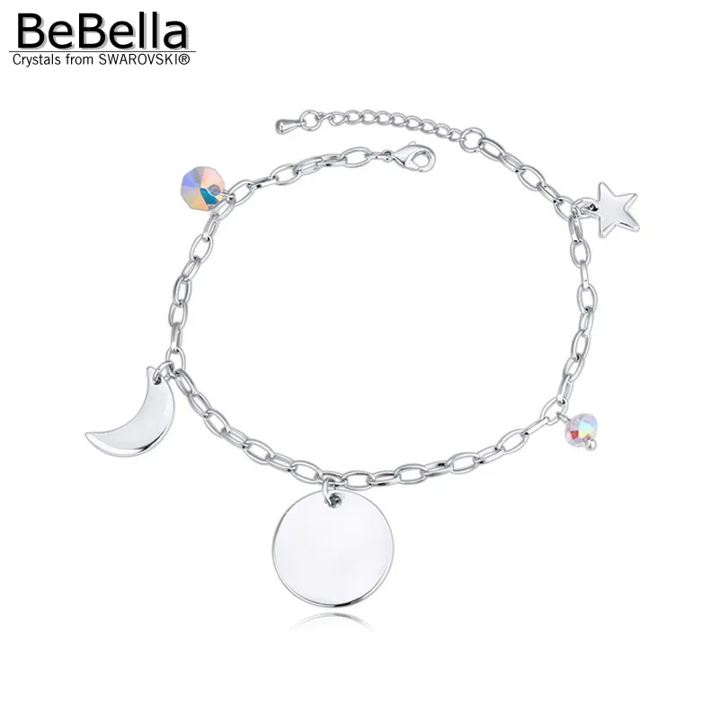 

BeBella sun and moon crystal charm chain bracelet with Crystals from Swarovski original fashion jewelry for girl women gift 2018