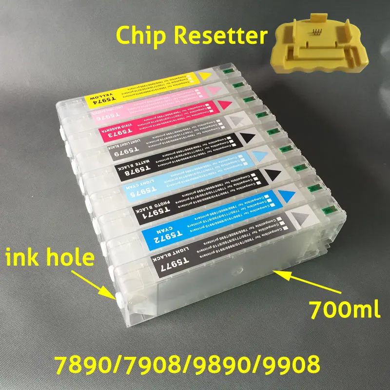 T5961-T5969 1pcs chip resetter + 9pcs Ink Cartridges For EPSON Stylus Pro 7890 9890 7908 9908 Printer