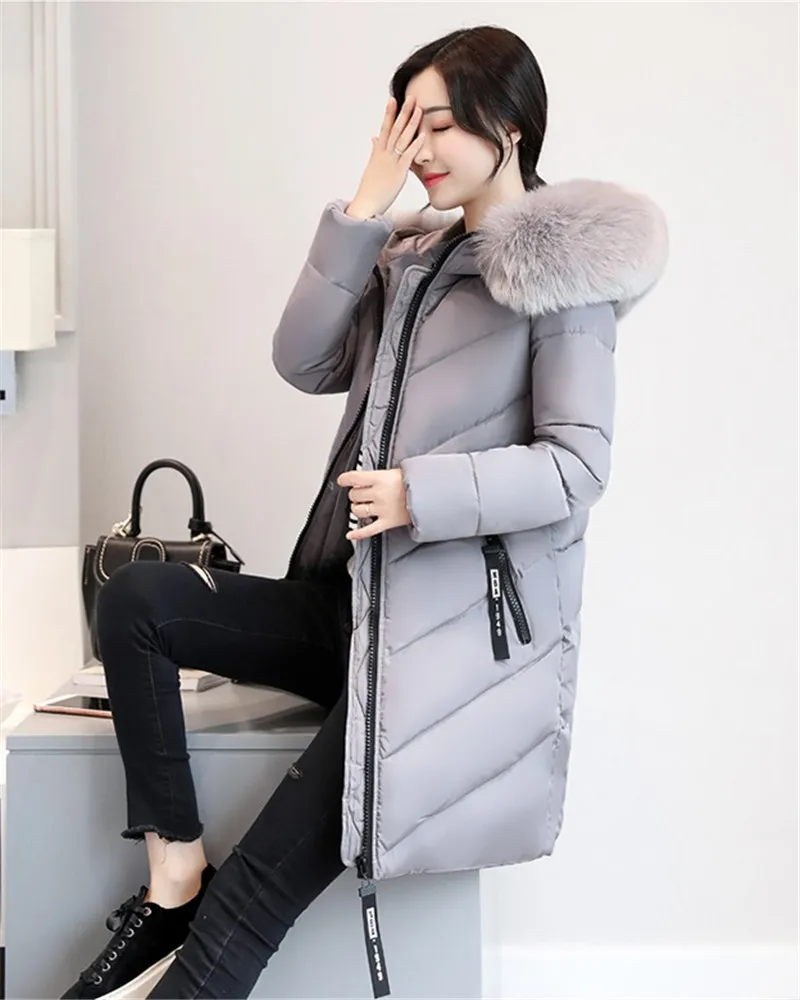 Большие размеры 6XL, женская зимняя хлопковая куртка, пальто, толстые теплые парки, Модная тонкая куртка с капюшоном и меховым воротником, 100 кг, можно носить, OKXGNZ1170