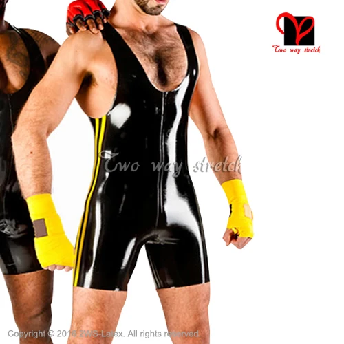 Sleeveless Sexy Latex Jumpsuit with stripes at sides without zipper